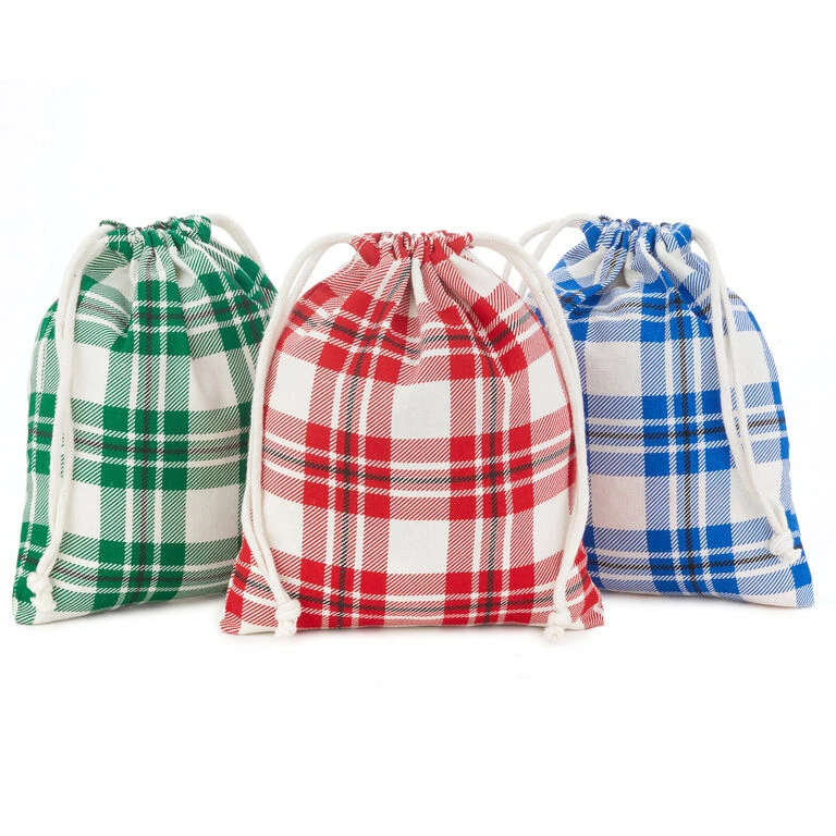 Hallmark 10" Assorted Plaid 3-Pack Fabric Gift Bags 1 Hallmark 10" Assorted Plaid 3-Pack Fabric Gift Bags