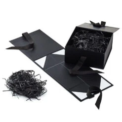 Hallmark 8" Square Black Gift Boxes With Paper Shred, 2-Pack -Hallmark Black Large Gift Boxes With Paper Shred 5EBC1856 04