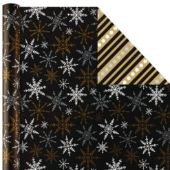 Hallmark Black And Gold 4-Pack Reversible Holiday Wrapping Paper Assortment, 150 Sq. Ft. -Hallmark Black and Gold Reversible Wrapping Paper Assortment 5JXW1737 06