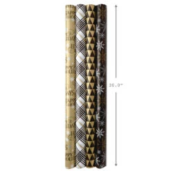 Hallmark Black And Gold 4-Pack Reversible Holiday Wrapping Paper Assortment, 150 Sq. Ft. -Hallmark Black and Gold Reversible Wrapping Paper Assortment 5JXW1737 07