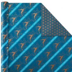Hallmark Elegant Blues 4-Pack Blue And Gold Reversible Wrapping Paper, 150 Sq. Ft. -Hallmark Blue and Gold Holiday Reversible Wrapping Paper 5JXW1739 03