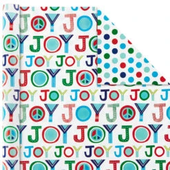 Hallmark Bright Joy 3-Pack Kids Reversible Christmas Wrapping Paper Assortment, 120 Sq. Ft. -Hallmark Bright Assorted Kids Reversible Christmas Gift Wrap 5JXW1030 05