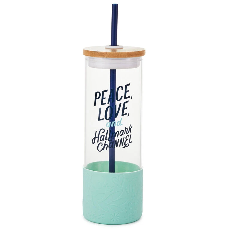 Hallmark Channel Peace & Love Glass Water Bottle With Straw, 22 Oz. 1 Hallmark Channel Peace & Love Glass Water Bottle With Straw, 22 Oz.