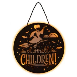 Hallmark Disney Hocus Pocus I Smell Children Porch Decor With Light 6 Hallmark Disney Hocus Pocus I Smell Children Porch Decor With Light -Hallmark Hocus Pocus LightUp Metal Door Sign 1HGN1526 03