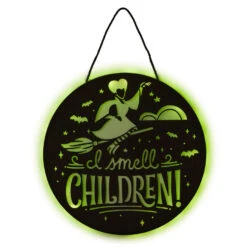 Hallmark Disney Hocus Pocus I Smell Children Porch Decor With Light 7 Hallmark Disney Hocus Pocus I Smell Children Porch Decor With Light -Hallmark Hocus Pocus LightUp Metal Door Sign 1HGN1526 04