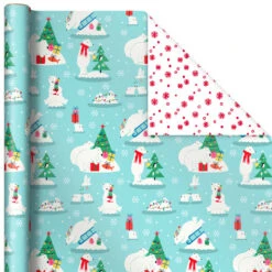 Hallmark Winter Friends 3-Pack Reversible Kids Christmas Wrapping Paper Assortment, 120 Sq. Ft. -Hallmark Kids Reversible Christmas Gift Wrap Assortment 5JXW1073 05
