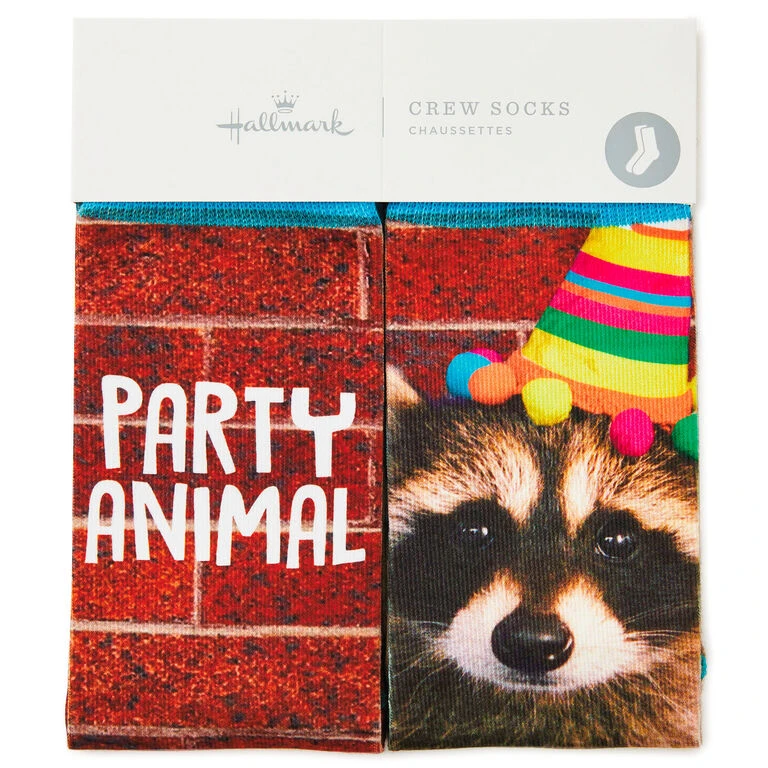 Hallmark Party Animal Raccoon Fun Crew Socks 2 Hallmark Party Animal Raccoon Fun Crew Socks - Image 2