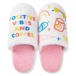 Hallmark Positive Vibes And Coffee Slippers With Sound, Small/Medium