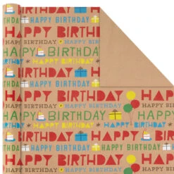 Hallmark Primary Birthday 3-Pack Kraft Wrapping Paper, 105 Sq. Ft. Total 11 Hallmark Primary Birthday 3-Pack Kraft Wrapping Paper, 105 Sq. Ft. Total -Hallmark Primary Birthday 3Pack Kraft Wrapping Paper 5EWR6409 06