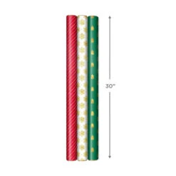 Hallmark Christmas Gift Wrap Kit With Wrapping Paper, Bows, Ribbons And Tags -Hallmark RedWhiteGreen 3Roll Holiday Wrapping Paper Set 5JXW1200 07