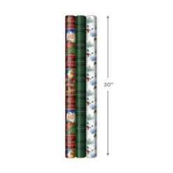 Hallmark Christmas Classics 3-Pack Reversible Wrapping Paper Assortment, 120 Sq. Ft. -Hallmark Santa and Plaids Assorted Reversible Gift Wrap 5JXW1070 03