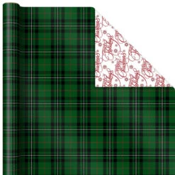 Hallmark Christmas Classics 3-Pack Reversible Wrapping Paper Assortment, 120 Sq. Ft. -Hallmark Santa and Plaids Assorted Reversible Gift Wrap 5JXW1070 05