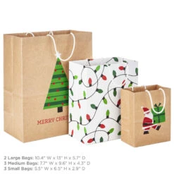 Hallmark Merry Mix 8-Pack Christmas Gift Bags, Assorted Sizes And Designs -Hallmark White and Kraft Paper Assortment Christmas Gift Bags 5XGB1410 03